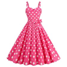 Women Vintage 40s 50s Polka Dot Pink Girls Rockabilly Evening Party Swing Dress