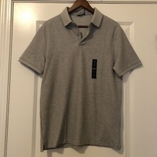 NWT  65 DKNY Mens Gray Polo Natural Stretch Wicking Size S Chrome Heather Gray