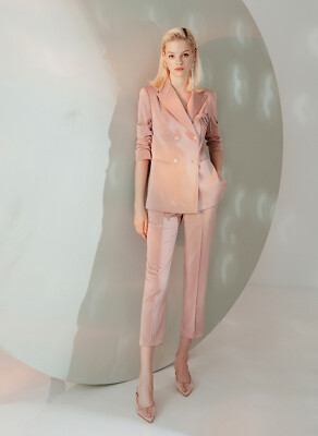 cigarette trouser suits for ladies Women's Queen Letizia Satin Double -breasted Blazer & Cigarette Trousers  Set