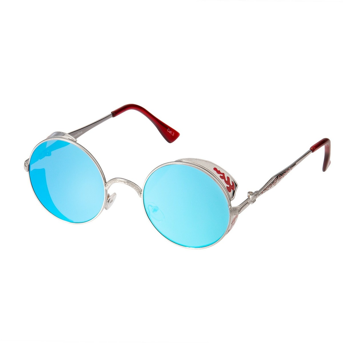 Silver + Ice Blue Steampunk Glasses Cyber Round Retro Goggles