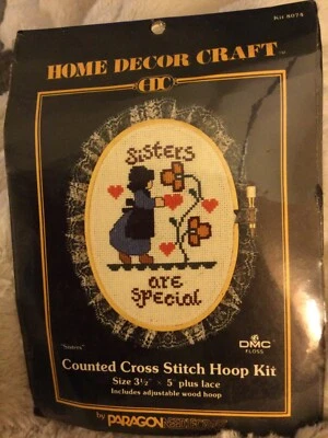 Paragon NeedleCraft Counted Cross Stitch Hoop Kit Sisters Are Special NOS 1986 - Image 1 of 4