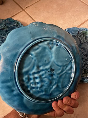 Vintage Inarco Indigo blue fruit snack set plates set Of 6 E2615 MCM 9.5" - Picture 11 of 24