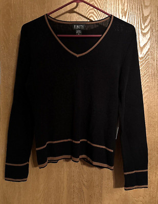 Finity Women s Minimalist Top Black with Brown Piping Size M NWT
