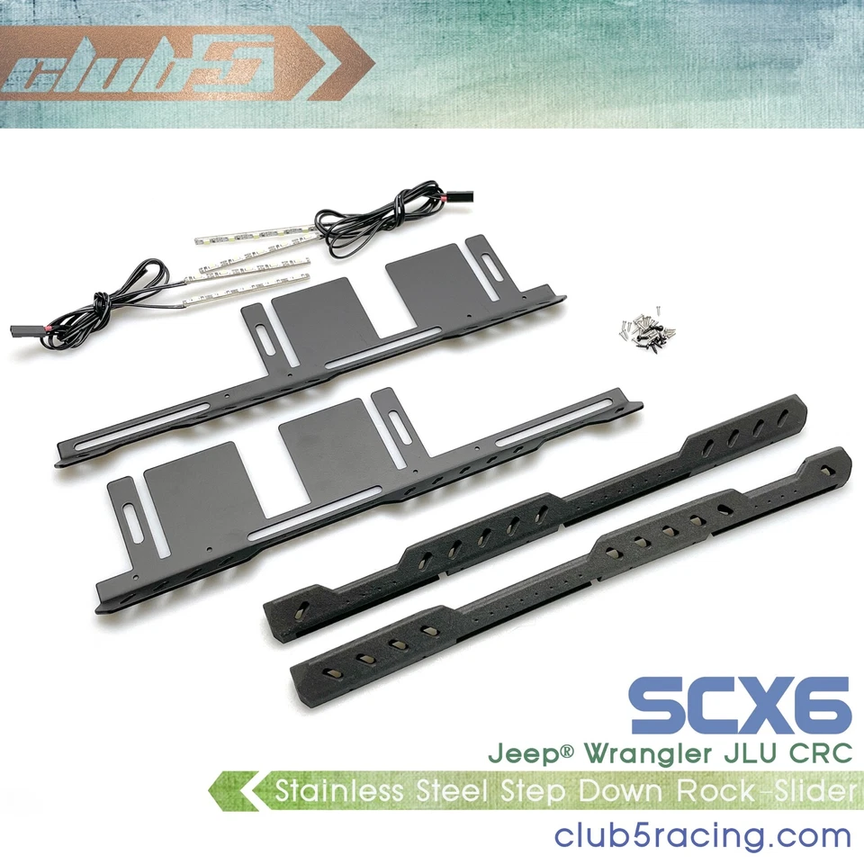 SCX6 Jeep JLU Rock Sliders Black Anodized w/ Courtesy Lights - Image 2 of 4