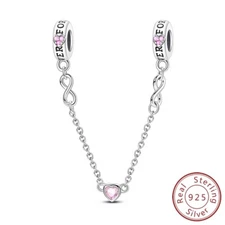 MULA 925 Sterling Silver Safety Chain Pink CZ Forever Love For Women Bracelet