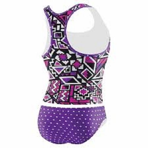NEW GIRLS 14 SPEEDO 2 PIECE RACERBACK TANKINI SET SWIMSUIT SUIT PURPLE AZTEC GEO - Picture 2 of 2