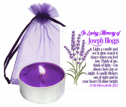 FUNERAL REQUIEM MEMORIAL CANDLES REMEMBRANCE CANDLES  - LAVENDAR TEALIGHTS - Picture 1 of 6