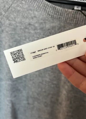 $ 335 weiß + Warren Kaschmir Sweatshirt mit Rippborte mittelgrau weich neu mit Etikett - Bild 5 von 6