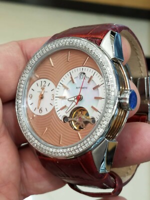 Aqua Master 1.75ct Diamond Bezel Men's Leather Watch Band Automatic Watch W#317