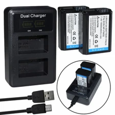 2X Battery + LCD Dual Charger for Sony NP-FW50 ZV-E10 Mirrorless Camera DSC-RX10