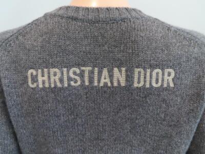 Christian Dior Grey Cashmere Knit/Logo Embroidered Sweater F