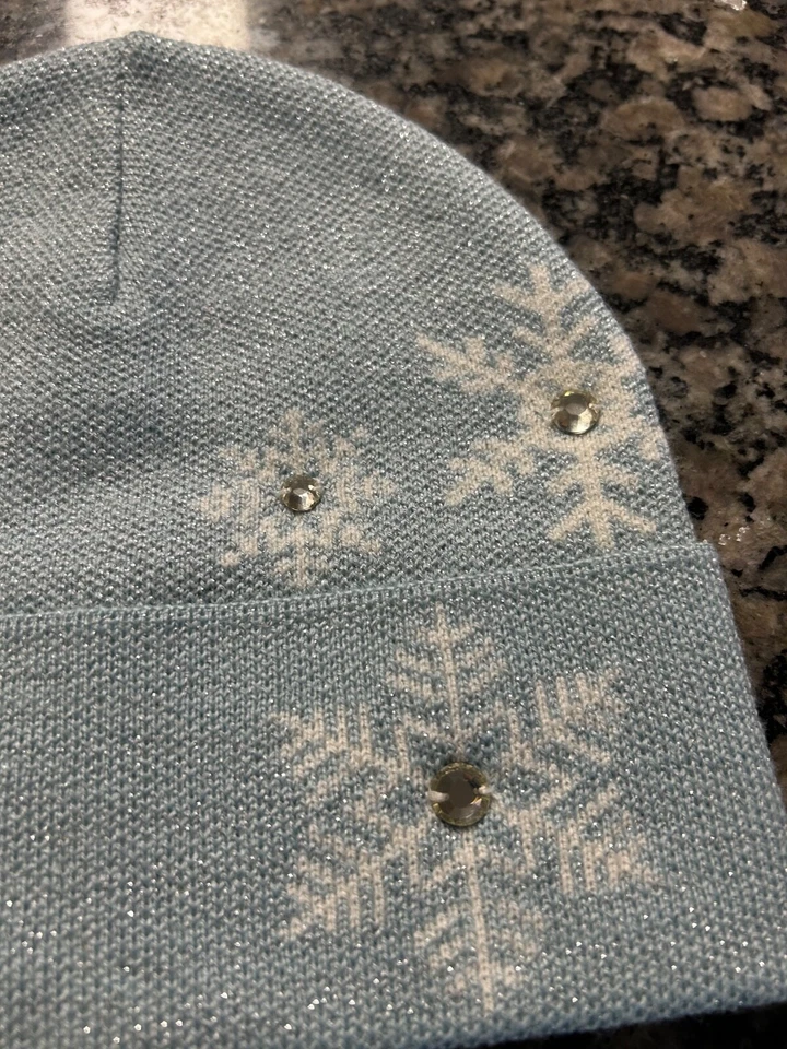 Kate Spade Blue Sparkle 雪花 Beanie and Mittens 全新 无盒 — 第 3/4 张图片