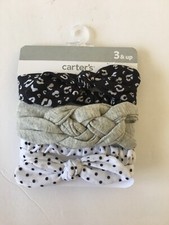 NEW Girls Carters Stretchy Head Wraps/Headbands Black  White Polka Dot 3 Pack 