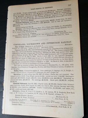 1886 Zugbericht CLEVELAND YOUNGSTOWN & PITTSBURGH RAILWAY Phalanx Bergholz OH