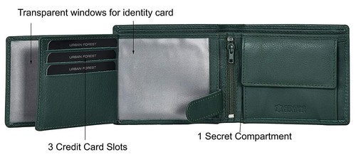 BRAND NEW AUTHENTIC GREEN RFID BLOCKING LEATHER MEN'S WALLET & CARD HOLDER - Picture 4 of 6