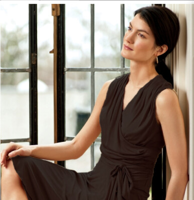 Lauren Ralph Lauren Jem Brown Jersey Faux Wrap Dress L | eBay
