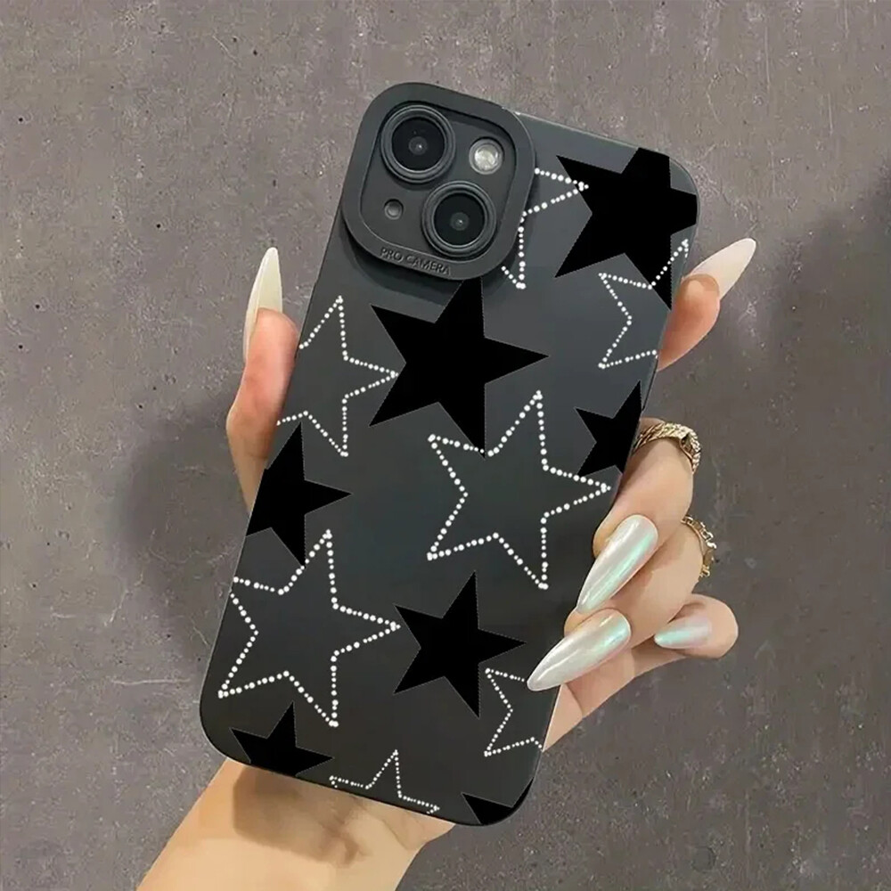 Black Star Phone Case for iPhone 15 Pro Max 14 13 12 Shockproof