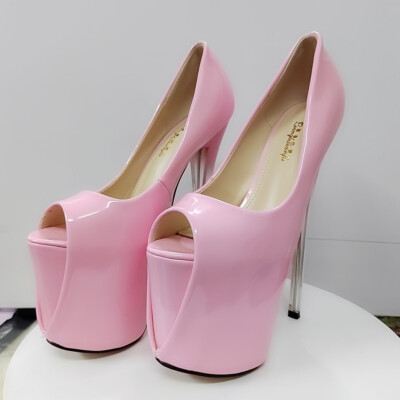 Damen Nachtclub Plateau Stilettoabsatz Lackleder Peep Toe Pumps High Heels Sexy
