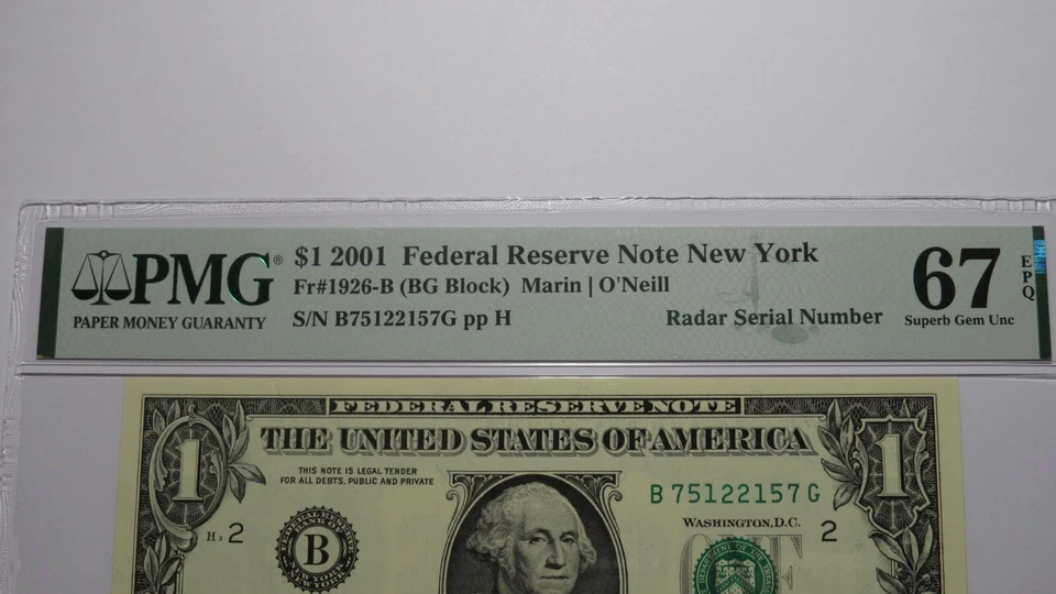 2 $1 2001 & 2003 Matching Radar Serial Numbers Federal Reserve Bank Note Bills - Image 4 of 4