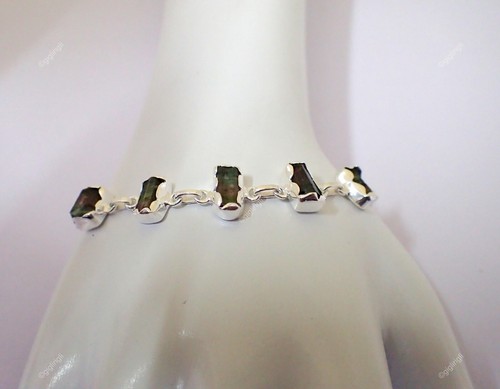 Natural Tourmaline Gemstone Chain Bracelet 925 Sterling Silver Indian Jewelry - Picture 4 of 7