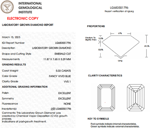 5 CT-VVS1 Vivid Blue Emerald Cut (CVD) Lab Grown Diamond For Anniversary Gift - Picture 2 of 2