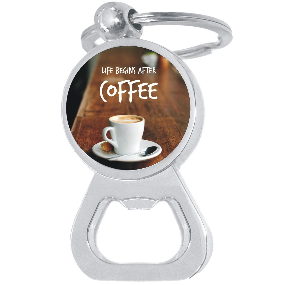 Coffee Bottle Opener Keychain - Metal Beer Bar Tool Key Ring Gift