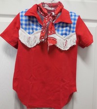 BOYS Dance Costume Country Western Fringed Cowboy Shirt Plaid Kerchief over 15