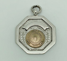 Antique 1933 English Sterling Silver Gold Darts Pictorial Blank Medal Watch Fob