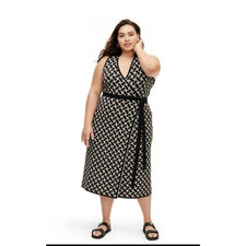 DVF Diane Von Furstenberg Target Midi Collared Wrap Dress Sweater Knit 1X