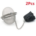 2Pcs Black Tourmaline Raw Stone Stainless Steel Tea Filter Ball Strainer HT2337