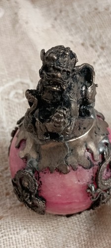 Vintage Chinese Food Dog Dragons On Red Jade Spheres - Picture 15 of 24