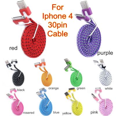 3FT Fabric Braided flat noodle Data Power Charger Cable FOR iPhone 4 4s 3 iPod