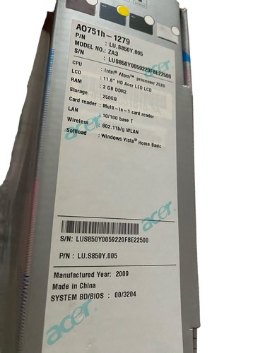 Acer Aspire One ZA3 Multi in 1 Card Laptop 250GB DDR2 Windows Vista Original Box - Picture 7 of 10