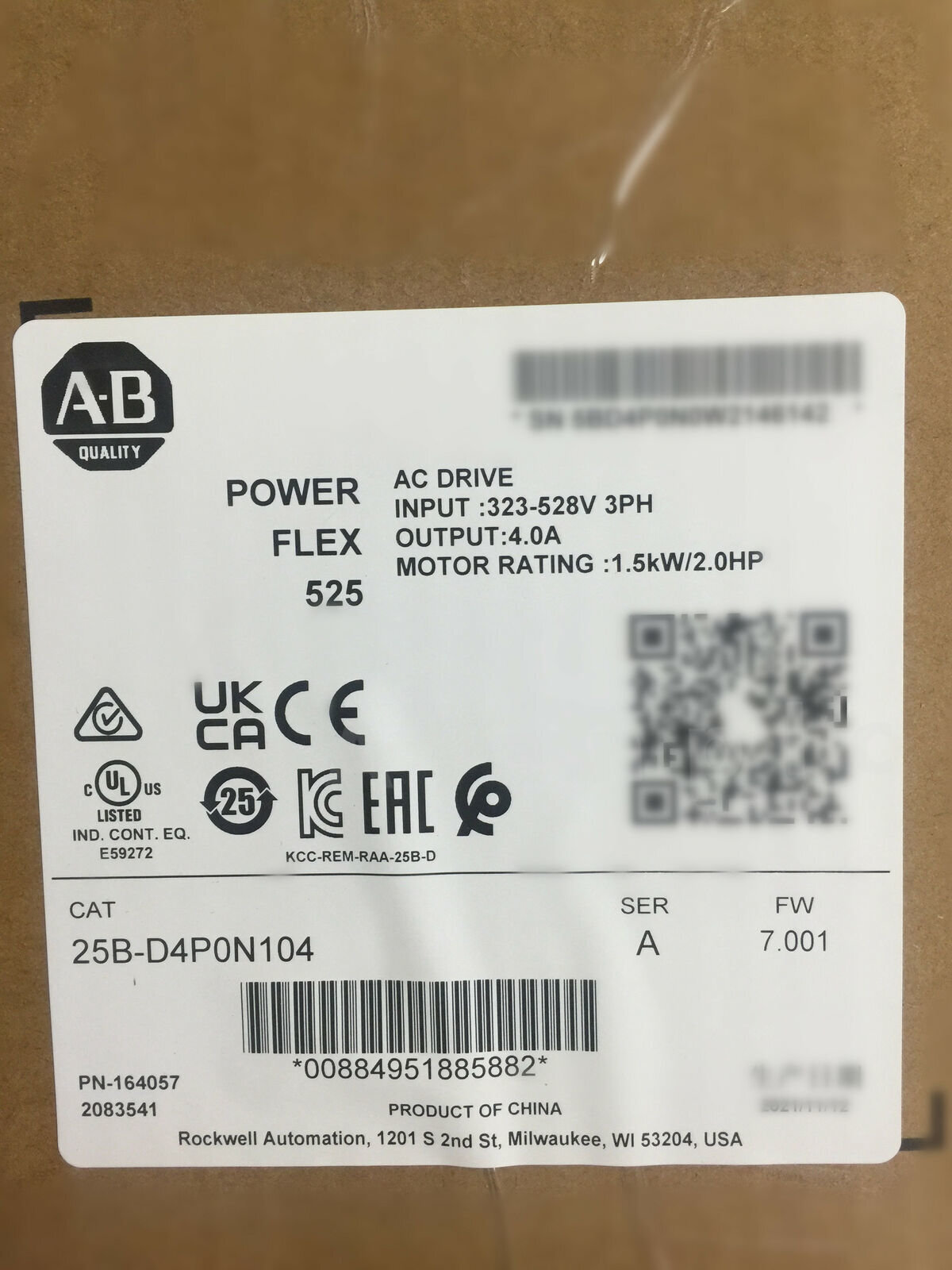 AllenBradley Power Flex 525 25BD4P0N104 AB VFD 25BD4P0N104 Fast Ship