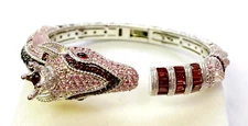 Judith Ripka Sterling Giraffe Garnet, Rose Quartz & CZ 6-7/8" Cuff Bracelet HSN