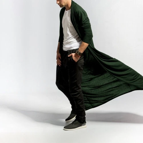 Cappotto lungo uomo giacca a vento outwear lunghezza caviglia cardigan giacca trench uk - Foto 14 di 22