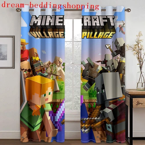 Cortinas de dormitorio ojales Minecraft habitación infantil oscurecimiento cortina protección UV - Imagen 12 de 20