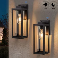 2-Pack Dusk to Dawn Outdoor Wall Lantern with Cylinder Clear Glass