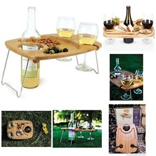 Portable Bamboo Wine Picnic Table Bamboo 15  X11  Champagne Foldable B