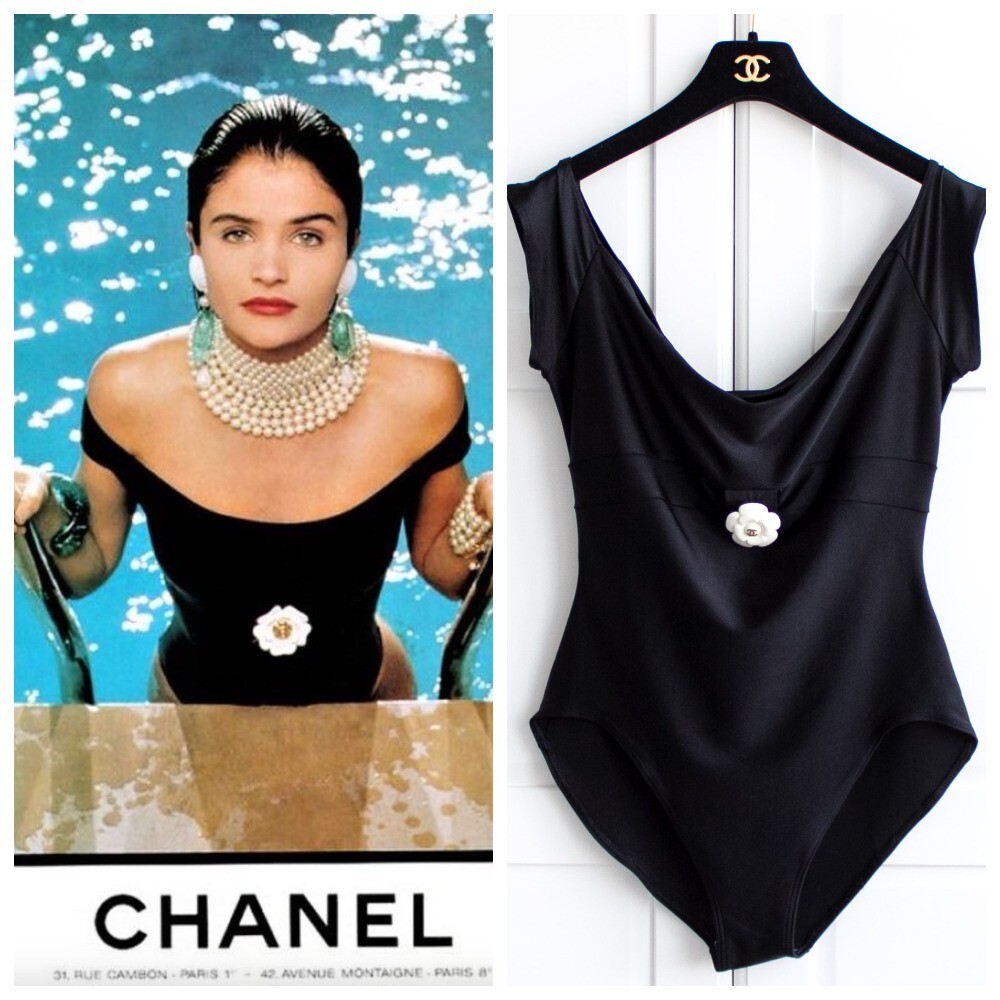 Iconic Chanel Vintage 1990 Black Camellia Flower Bodysuit eBay