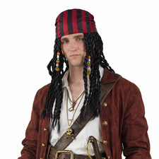 Pirate Wig with Beads & Bandana – Black Dreadlock Wig for Halloween, Cosplay & F