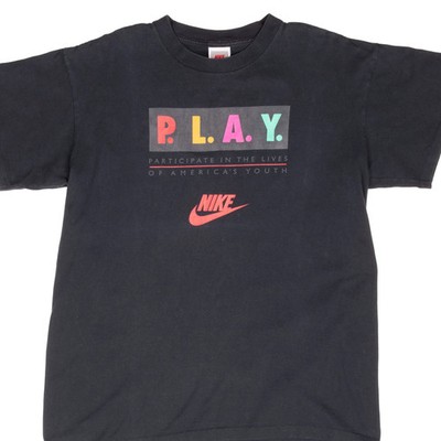 VINTAGE NIKE PLAY EARLY 1990S BLACK TEE SHIRT LARGE MADE IN USA