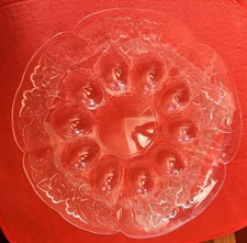 Mikasa Walther Crystal Glass Deviled Egg Platter Floral Pattern W Germany 12-1/2