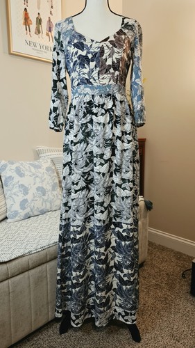 Skies Are Blue Mixed Print Maxi Dress Size XS Boho Long Sleeve