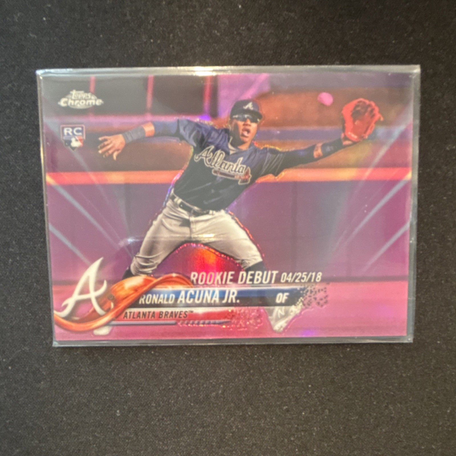 2018 Topps Chrome Update Ronald Acuna Jr. Rookie Debut Pink Refractor #HMT31
