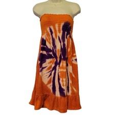 OP Ocean Pacific 90s Orange Tie Dye Terrycloth Smocked Tube Top Cover Up Dress L