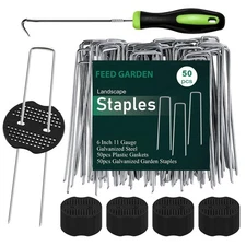 6 Inch 50 Pcs Galvanized Landscape Staples 50 Pcs Gaskets Pick Hook Garden St...