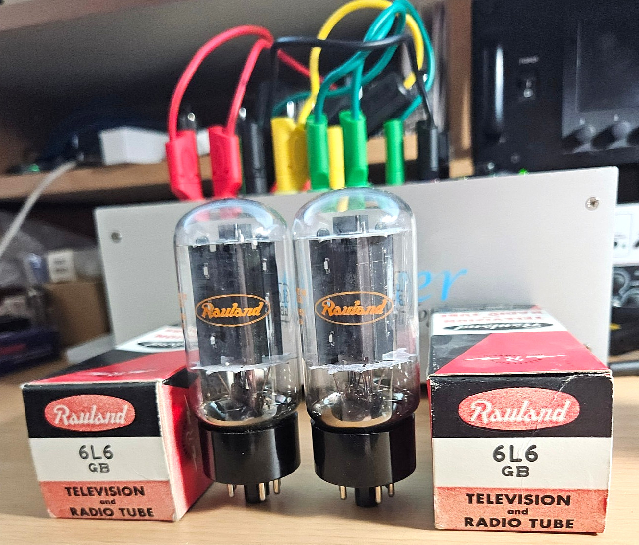 6L6GB RCA MATCHED PAIR BLACK PLATE AUDIO TUBE NOS (1959) *eTRACER* #12C10