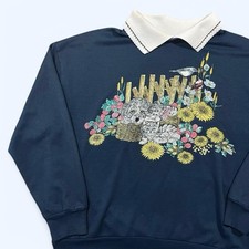 Vintage 90s Puppy Kitten Flowers Basic Editions Grandma Size Small Sweatshirt