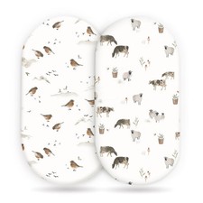 GRSSDER Stretchy Ultra Soft Bassinet Mattress Sheet, Cows and Birds